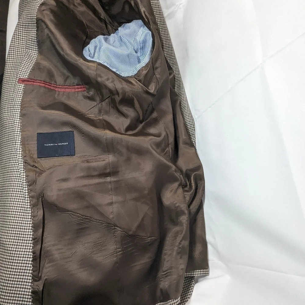 Tommy Hilfiger Moores Brown Gingham Checked 100% Wool Blazer Size 44L